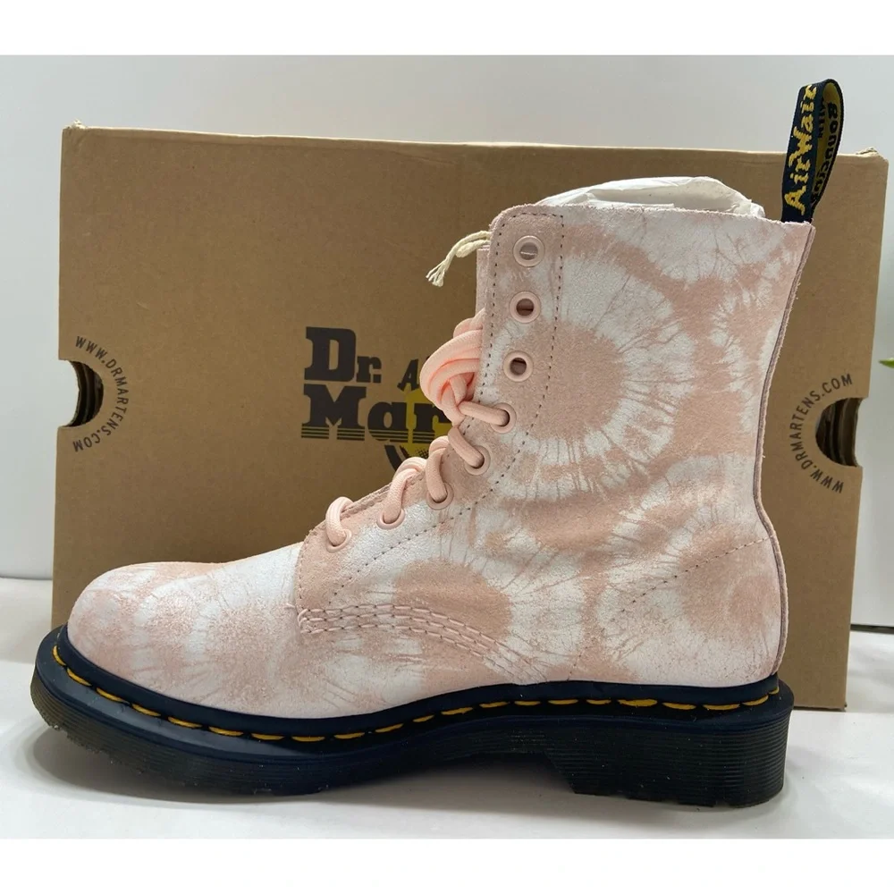 NEW Dr. Martens 1460 Pascal Women’s 8-Eye Lace Boots Tie Dye Suede Pink/White 7 - Picture 7 of 13
